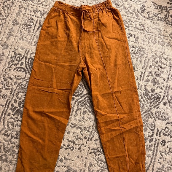 Waist Knot Seam Front Orange Dress Pants - Picture 5 of 7